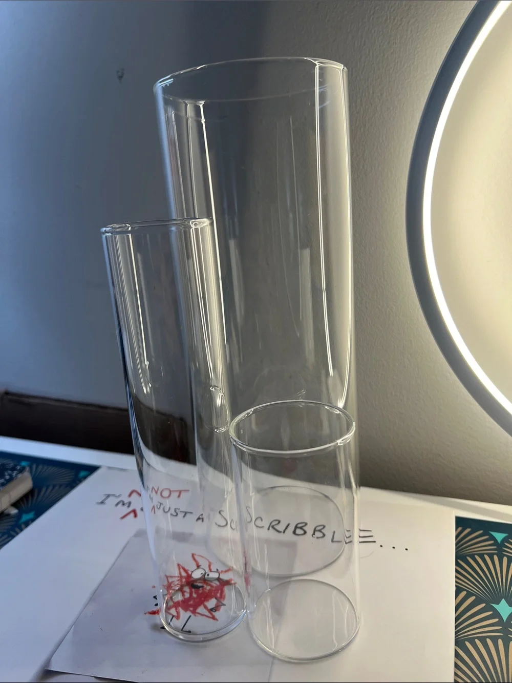 Clear Glass Cylinder Vase Set - Transparent Modern Centerpiece- 3 Vases